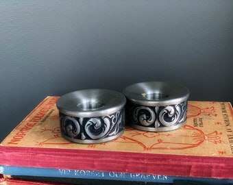 Candle holder pewter , Norwegian pewter small candle holder Dragon style , Norwegian gift