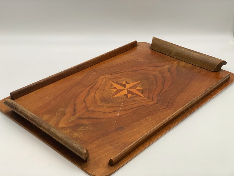 Vintage wooden serving tray image 1