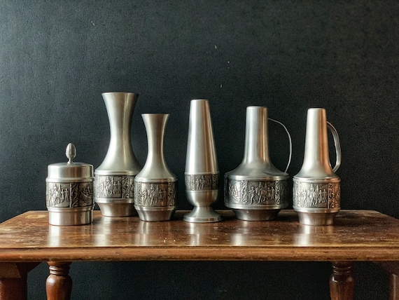 Vintage Norwegian Pewter Vase: Folk Art Candleholder, Bridal