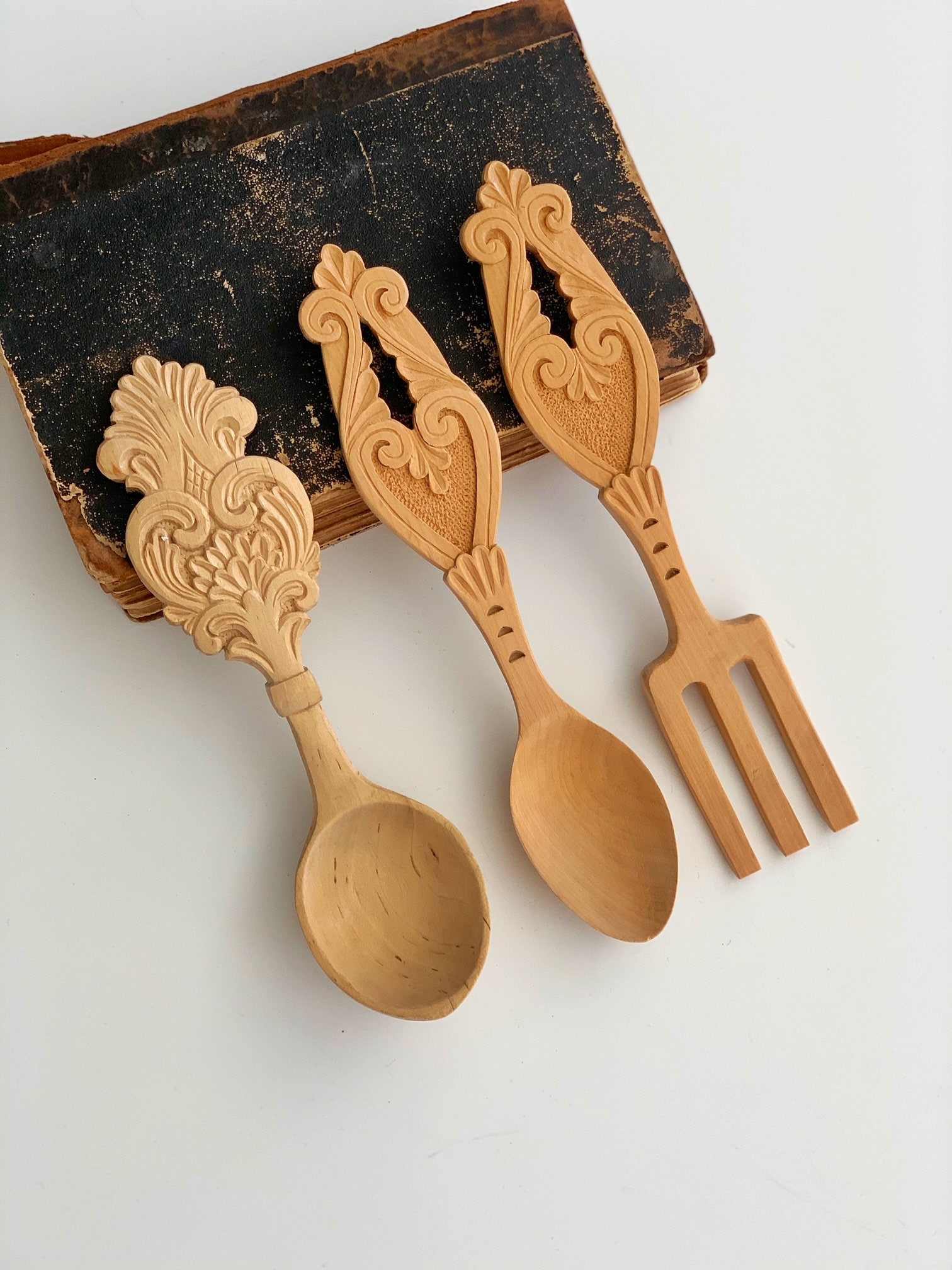 Handcarved Wooden Spoon Utensils Norwegian Wooden Kitchen Decor Vintage Wood  Spoon and Fork Rosemaling Norway - Etsy