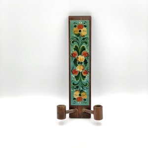 Rosemaling wall candleholder , Norwegian wood handpainted wall candle stick holder , Norway folk art