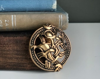 Jormungandr Viking Brooch ,  Round Pin Norwegian Mythology , Sigmund Espeland design