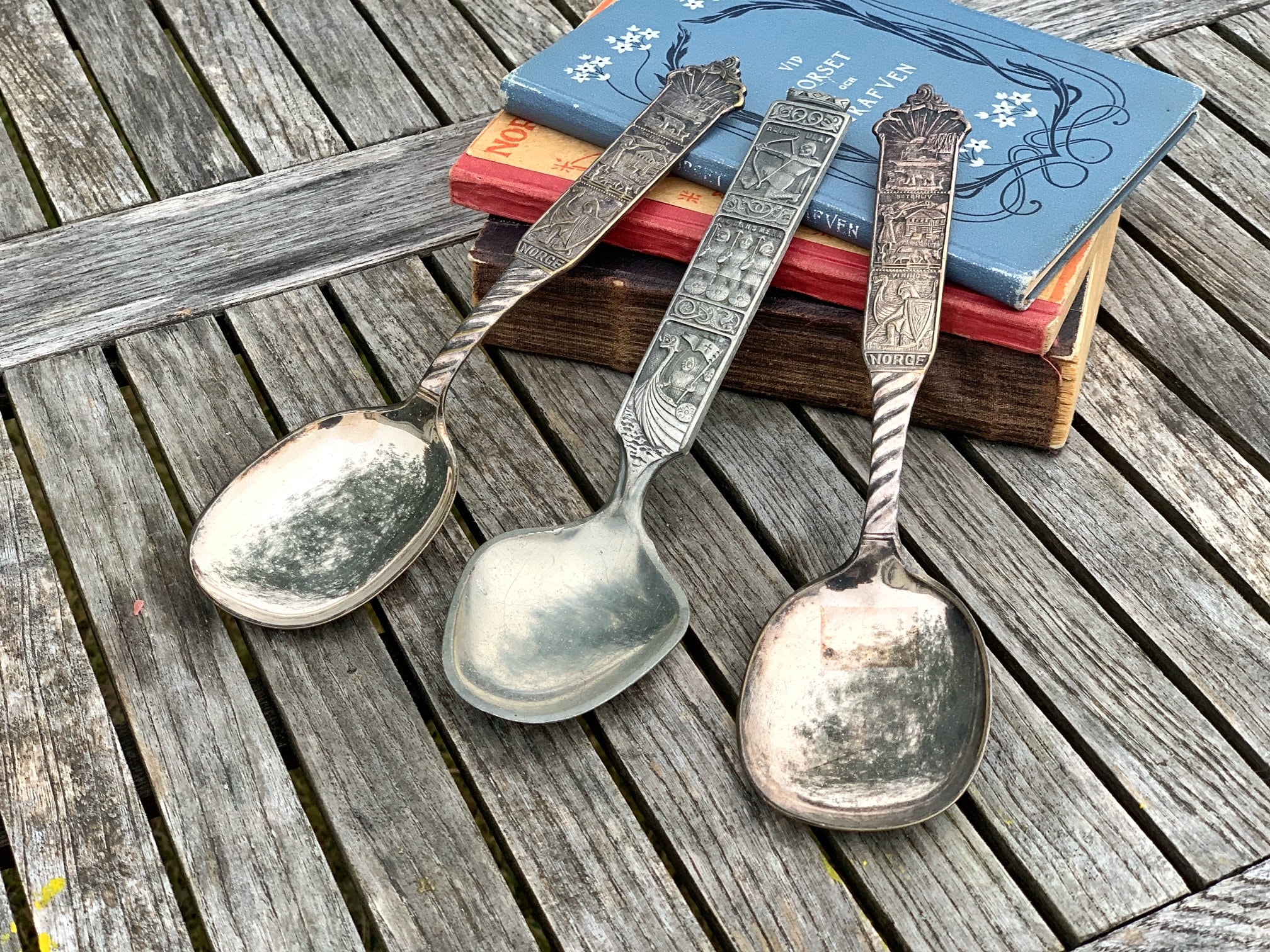 Norwegian Souvenir Spoon , Norwegian Pewter , Norway Silver Spoon