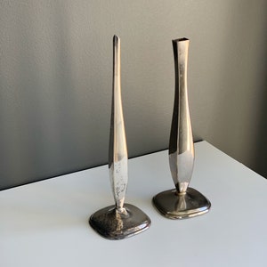 Silverplated bud vase . Scandinavian vase , Minimalist metal vase home decor
