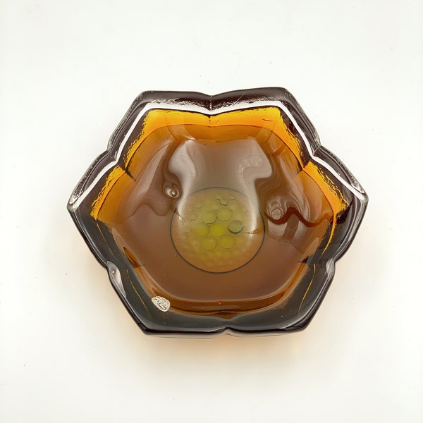 FM Konstglas Brown Bowl Stunning Glass Dish Made In Sweden Ronneby Glass Swedish Glass Collectible With Original Sticker
