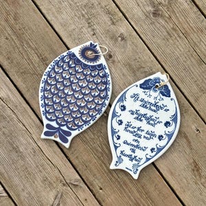 Porsgrund Norway ceramic trivet , Fish shaped wall decor , Scandinavian ceramic