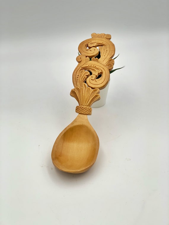 Handcarved Wooden Spoon & Fork Set: Norwegian Rosemaling Folk Art