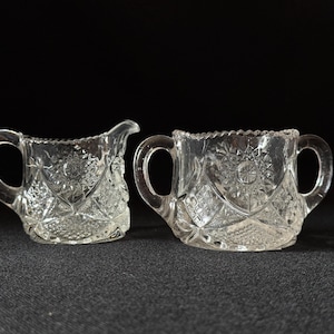 Norwegian antique glass , Antique sugar bowl and creamer set , Norwegian collectible Høvik glass