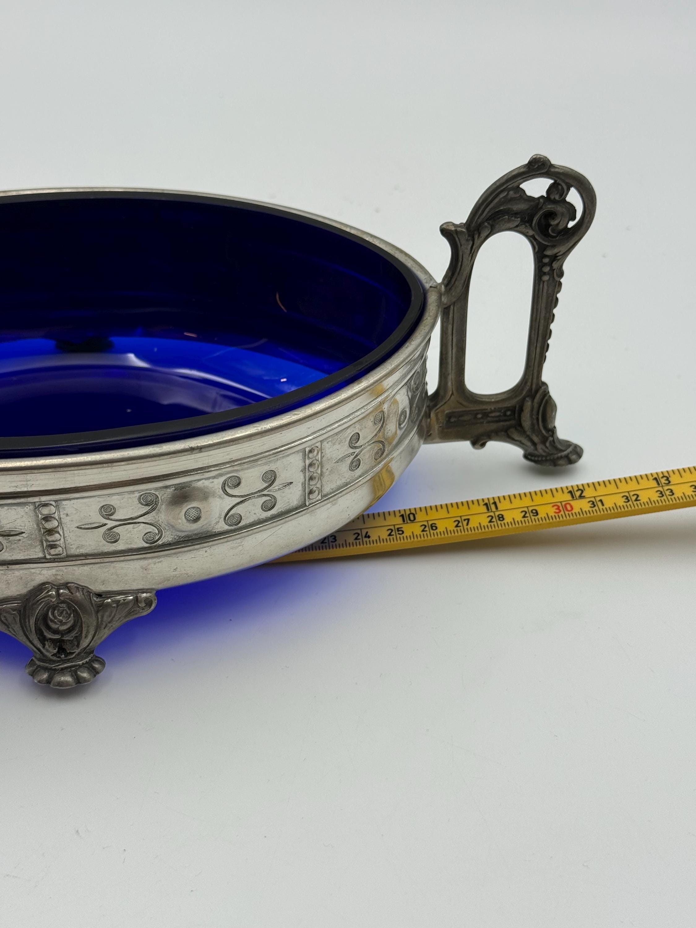 アールヌーボースタイルのピューター ジャルディニエール、コバルト