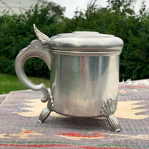 Pewter tankard with lid  , Norwegian pewter , Metal vintage beer mug , Norwegian gift for him