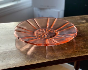 Pink glass serving tray , Pink glass dish , Pink fruit tray