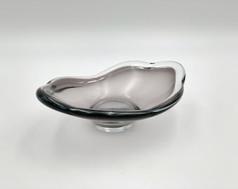 Glass art dish , Scandianvian glass small grey dish