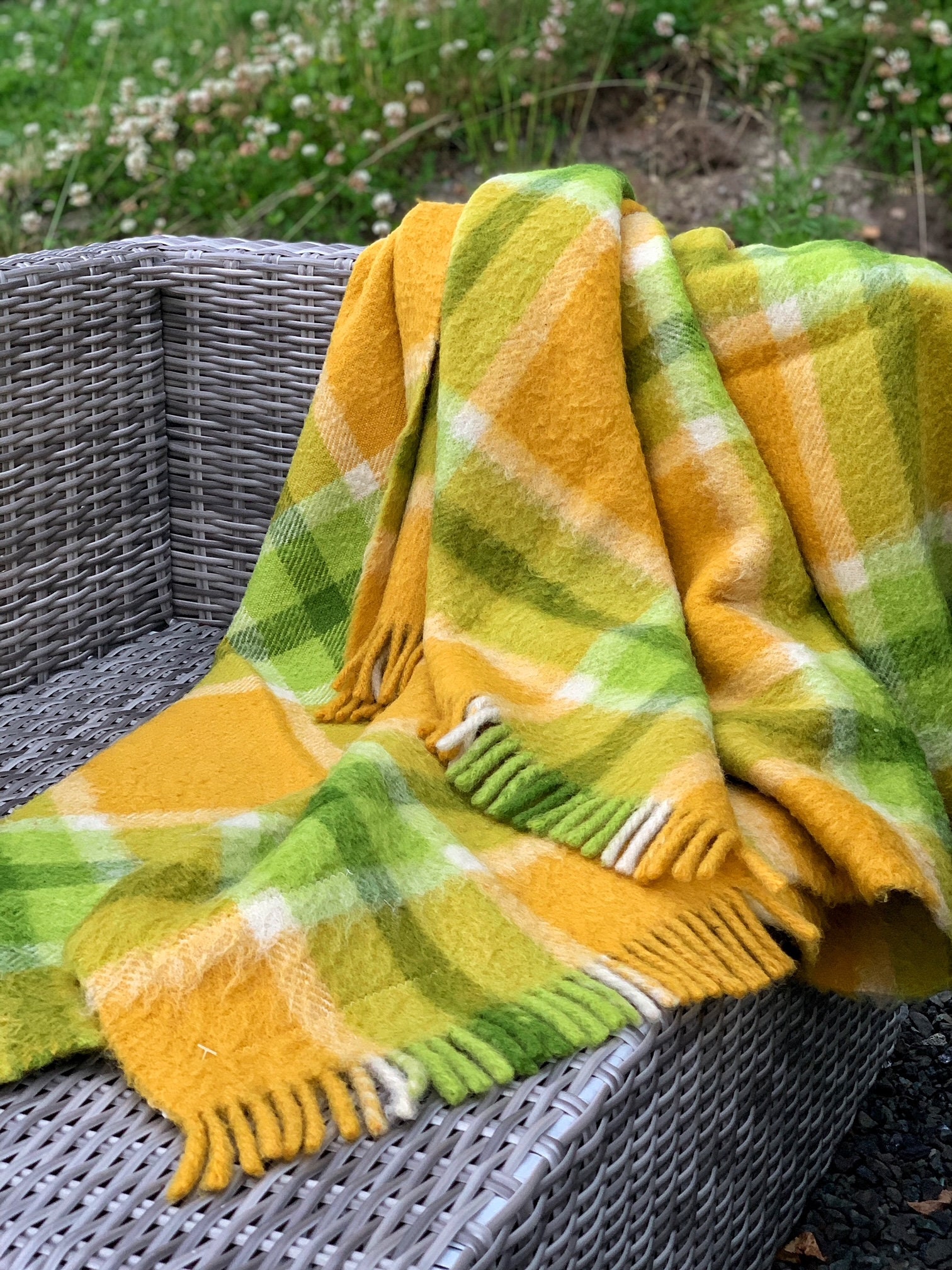 グリーンマスタードウールブランケット、オランダウールブランケット
