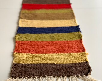 Stripe table runner vintage , Boho style tablerunner fringe