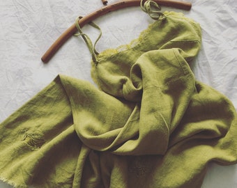 Green Linen Dress Women's Linen Summer Dress Sarafan Spaghetti Strap Dress Boho Bohemian Linen Dress Green XS-S Spaghetti Straps Dress