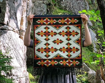 Ethnic vintage tapestry , Vintage handmade Norwegian textile wall hanging