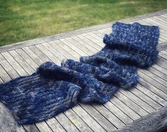 Blue wool knit scarf , Chunky handknit unisex scarf , Malabrigo scarf