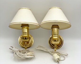 Wall brass sconce , Golden metal wall lamp pair , Scandianvian wall sconce pair