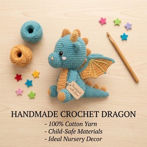 Handgehäkelte Baumwolle Drachen Amigurumi, Kinder-sicher Plüschtier, Kinderzimmer Dekor