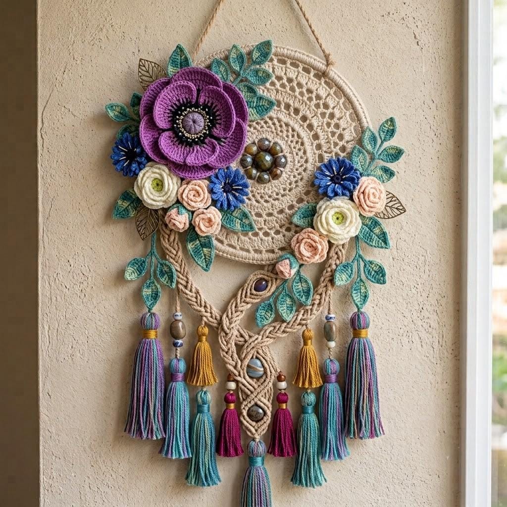 30 Framed Crochet Wall Art Patterns for Stylish, Handmade Decor 3 Floral Boho Dreamcatcher Mandala Wall Hanging