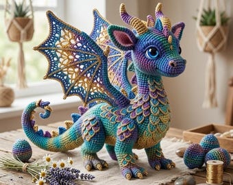 Crochet Dragon Amigurumi Pattern, Fantasy Mythical Creature Plush Toy (PDF Download)