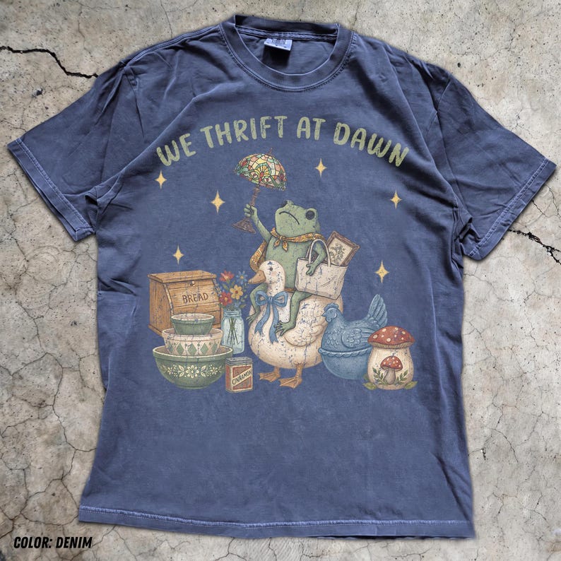 Frog Riding Duck T-shirt, Cottagecore Kitchenware, Thrift Shop Tee ...