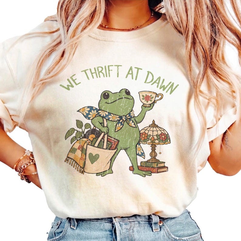 Cottagecore Frog Lover T-shirt, Thrift at Dawn, Bookish Apparel (unisex ...