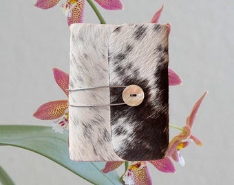 Leather journal A6 with real cowhide leather and mother of pearl button
