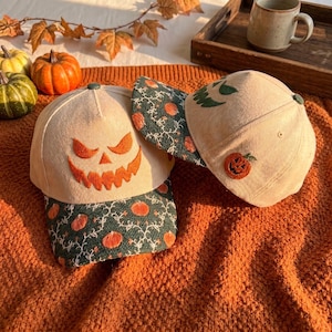 Chapéu de Halloween com Aba Bordada em Tapeçaria de Abóbora, Boné de Beisebol com Abóbora de Halloween, Chapéu Assustador de Outono, Presente de Halloween com Abóboras para Ela