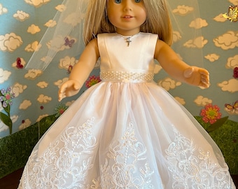 First Communion Dress for 18-inch Doll made by an American Seamstress Free Shipping