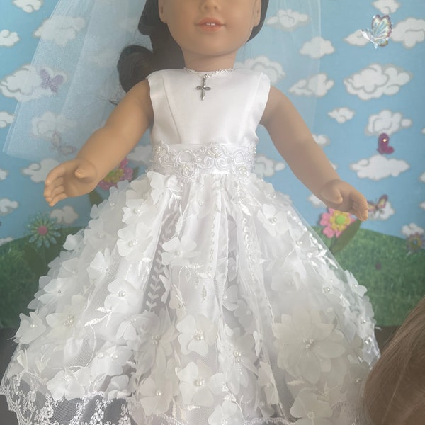 First Communion Dress for 18 inch Doll, made by an American seamstress,  Free Shipping