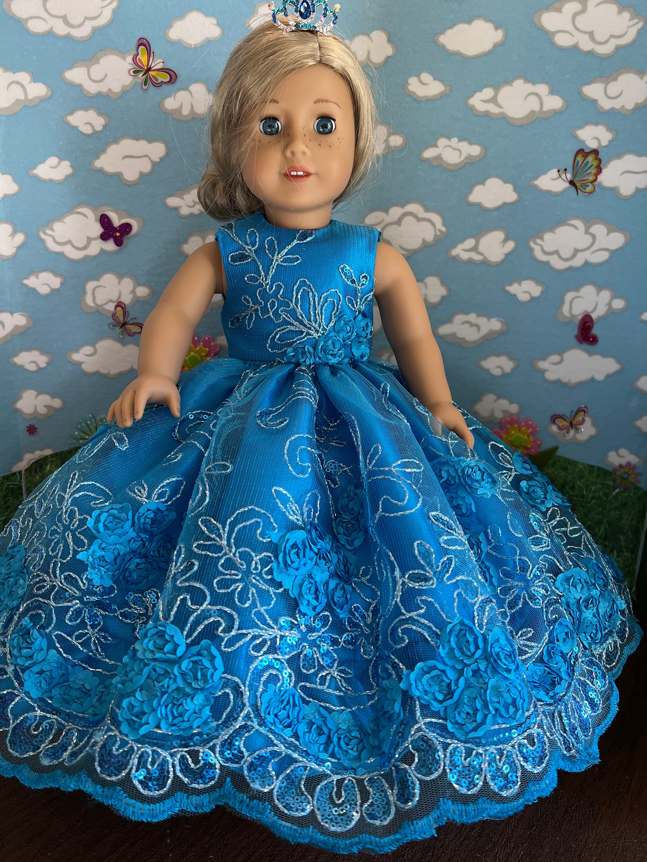 Quinceanera Doll Dress, Prom, Princess Dress, Turquoise Blue Gown for 18  Inch Doll Like American Girl, Free Shipping 