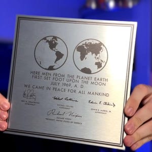 Apollo 11 Plaque Metal Replica, We Came In Peace For All Mankind, Lunar Module Moon Landing Plaque, NASA Space History Gift, 8x8in