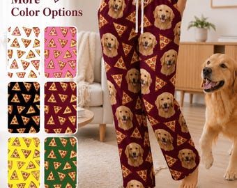 Personalisierte Haustier Pyjama Hose, personalisierte Hund Katze Foto PJs, Pizza Lounge Hose, Geschenke für Tierliebhaber