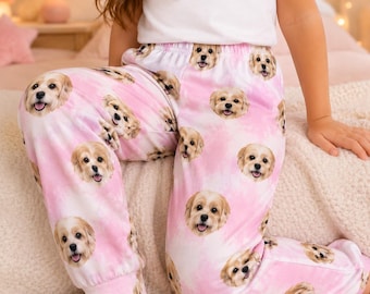 Pantalones de pijama personalizados con cara de perro o gato, pijamas personalizados con foto de mascota, pantalones de descanso tie-dye para hombres, mujeres y niños, regalo familiar
