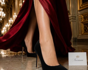 Black Suede Stiletto Pumps: Pointed Toe, Super High Heel, Handmade Slip-On