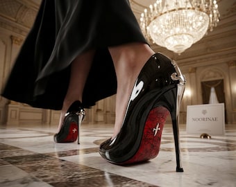 Black Stiletto Heels, Sculpted Metal Heel, Pointed Toe Pumps, Slip On Women's Shoes