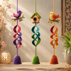 Whimsical Bird Wind Spinner Crochet Pattern PDF | Spiral Hanging Decor Pattern | Digital Download