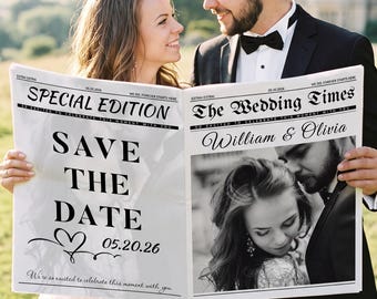 Custom Save The Date Newspaper, Vintage Wedding Announcement Print