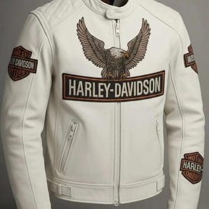 Harley Davidson White Leather Jacket - Etsy