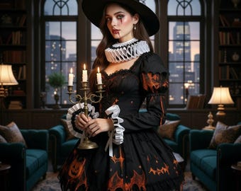 Zestaw z kołnierzykiem z falbanką na Halloween – 3-częściowy kostium na szyję i nadgarstek do strojów czarownic i w stylu gotyckim