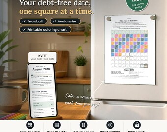 Debt Snowball Avalanche Payoff Tracker App, Printable Coloring Chart, Debt Free Date, Credit Card Payoff Plan, No Subscription