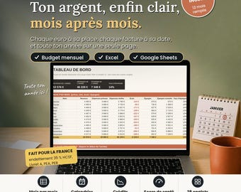 Gestion Budget Excel, Planificateur Budget Mensuel et Annuel, Calendrier Factures, Suivi Crédits, Google Sheets