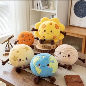 Happy Earth Plush Toy, Adorable Space Planet Plushie, Cuddly Science Globe Cushion, Kawaii Stuffed Solar System, Orbit Soft Toy Gift