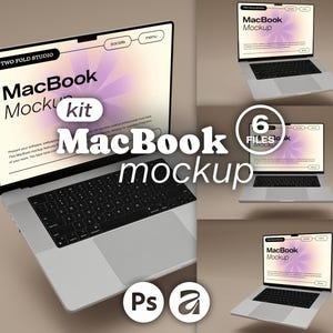 3D Macbook Mockup Bundle, Digital Product, Laptop Template, Website Showcase, UX UI design presentation, Minimalistic Beige Mock Up, PSD