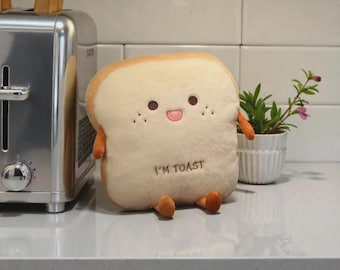 かわいいトーストのぬいぐるみ枕、ベルベットのパン型クッション、食べ物のぬいぐるみ、居心地の良い部屋の装飾