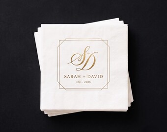 Servilletas de cóctel personalizadas, decoración de recepción con monograma personalizado, recuerdo para despedida de soltera o fiesta de compromiso.