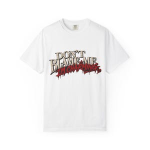 Don't Blame Me I'm Charming T-shirt | Graphic Skull, Motorcycle, Warning Patch Design