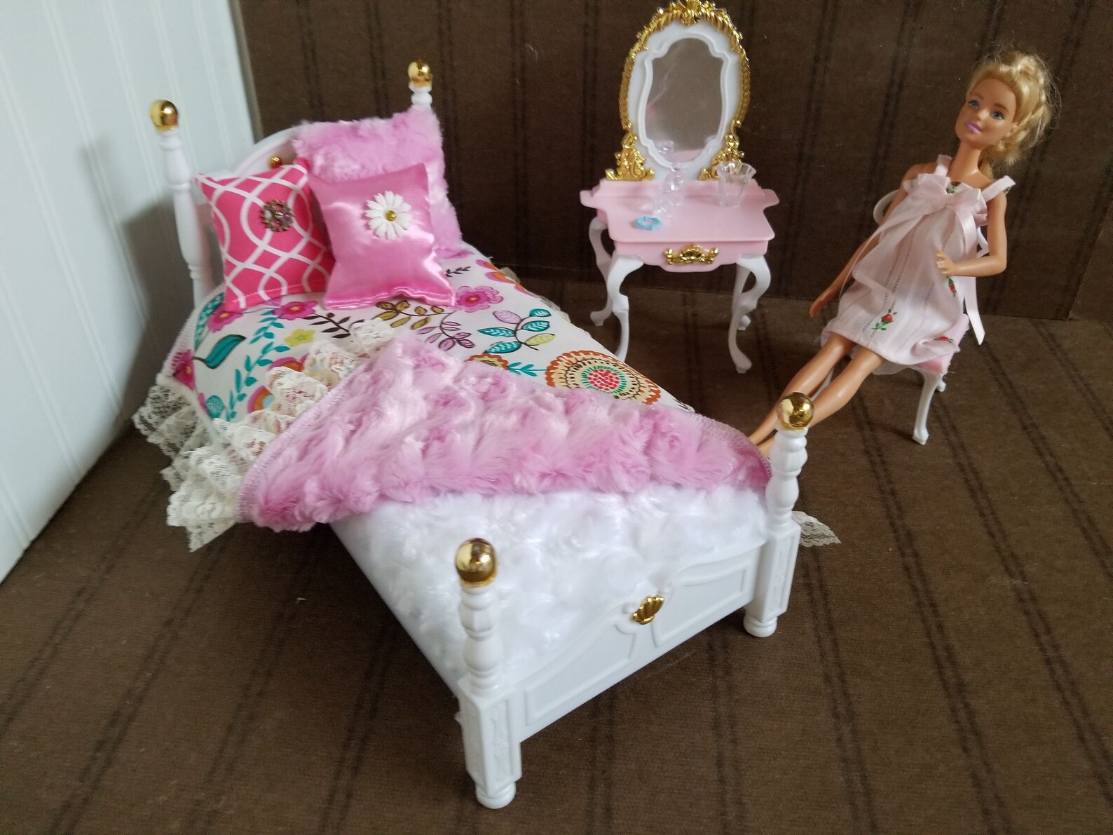 BARBIE BEDDING pink Floral With Reversible Pink Minky 3 Etsy