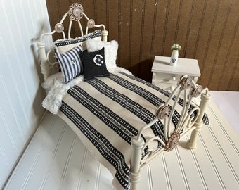 Minky Doll Bedding, Black and white stripe/ with Reversible White minky ,Fits American Girl Doll, 18-20" Dolls,4 Decorative pillows  # 3